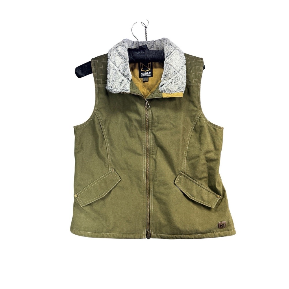 Nobel Outfitters Women's Olive Green Sherpa Collar Utility Vest Sz LG Full Zip